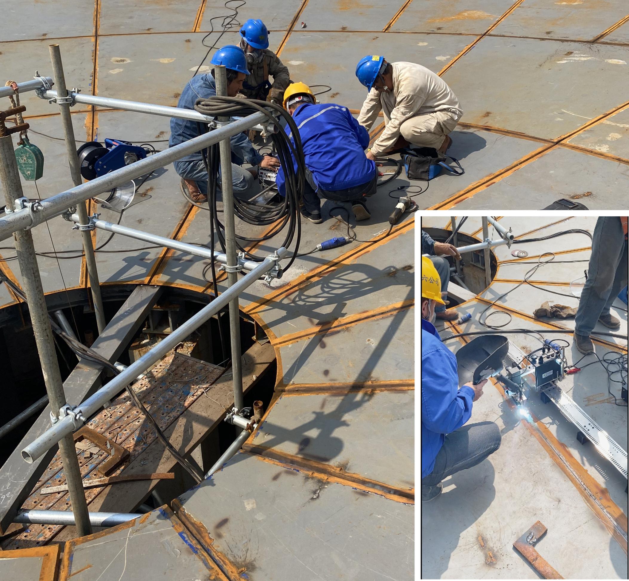 Storage tank welding machine at work